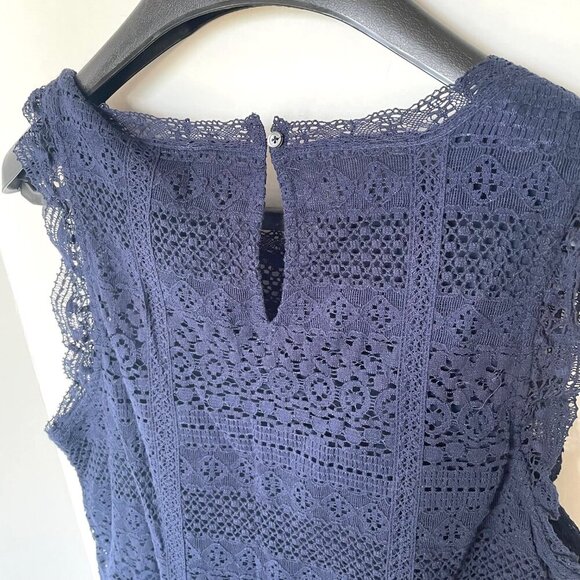 Joie Dress Cotton Ruffle Mini Dress Large Navy Blue Sleeveless Shift Shift Lace - Picture 8 of 12